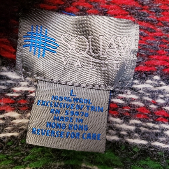 Squaw Valley Wool Nordic Fairisle Patterned Sweater Ornate Metal Clasps Sz L - Picture 8 of 10